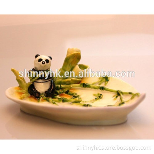 Chinese national treasure panda shape trinket box metal jewerly panda dishiplay